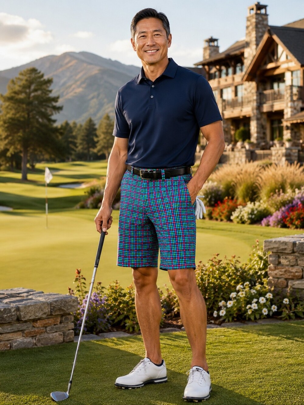 Callaway Golf Plaid Performance Shorts Men's 32 Flat Front Stretch 10"